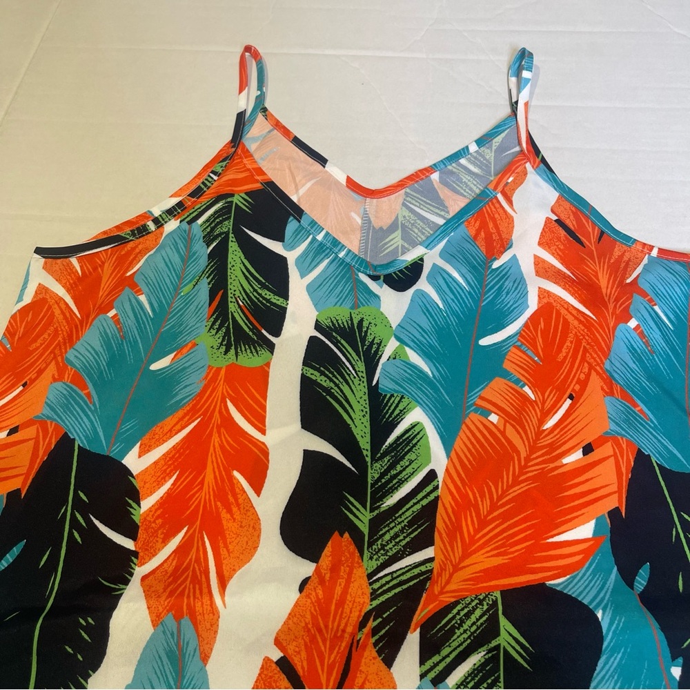 Women’s Large Tropical Leaf Print Maxi Summer Dress Resort Vacation Casual - Picture 9 of 16